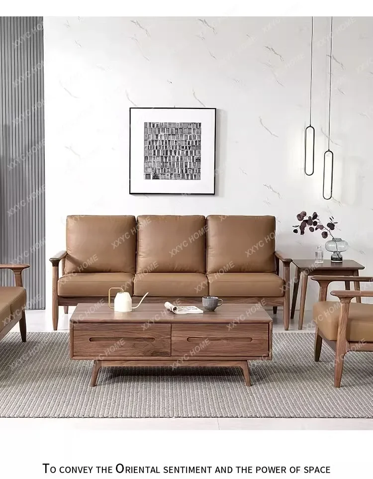 A  North America Black Walnut Wooden Tea Table TV Cabinet Unit Full Solid Wooden Tea Table  Nordic Living Room Low Table