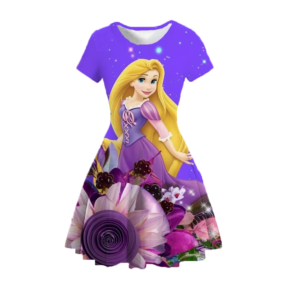 Disney Enchanted Print Rapunzel Dress Summer Children's Clothing Golden Retriever Girls Sweater Children's  kids dress