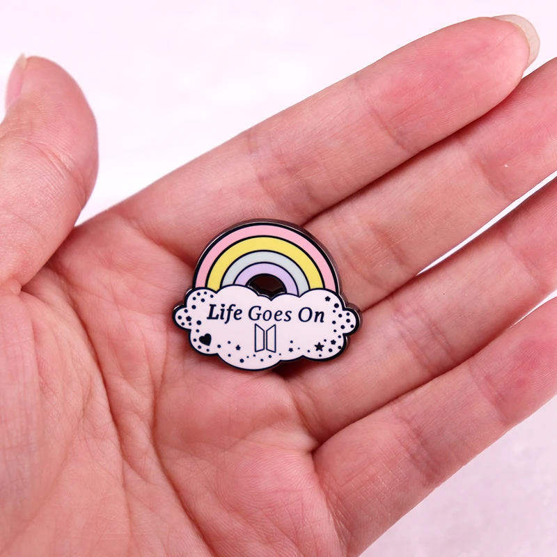 Rainbow Cloud Badge Life Goes on Hard Enamel Pin Sunshine Brooch Music Jewelry Accessories view 3