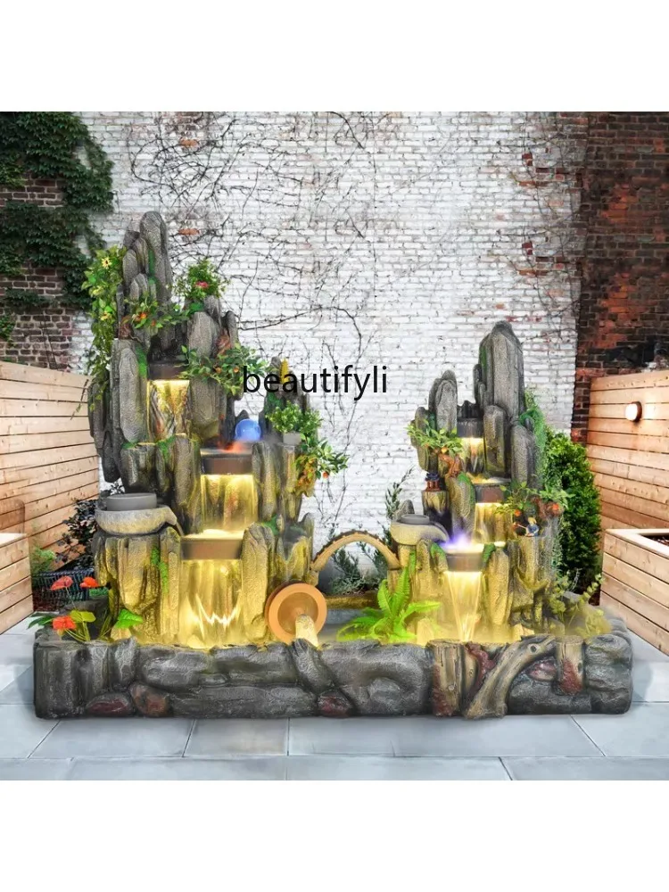 Large Artificial Mountain and Fountain Landscape Courtyard Landscape Balcony Living Room Fish Pond Fengshui Wheel Decoration