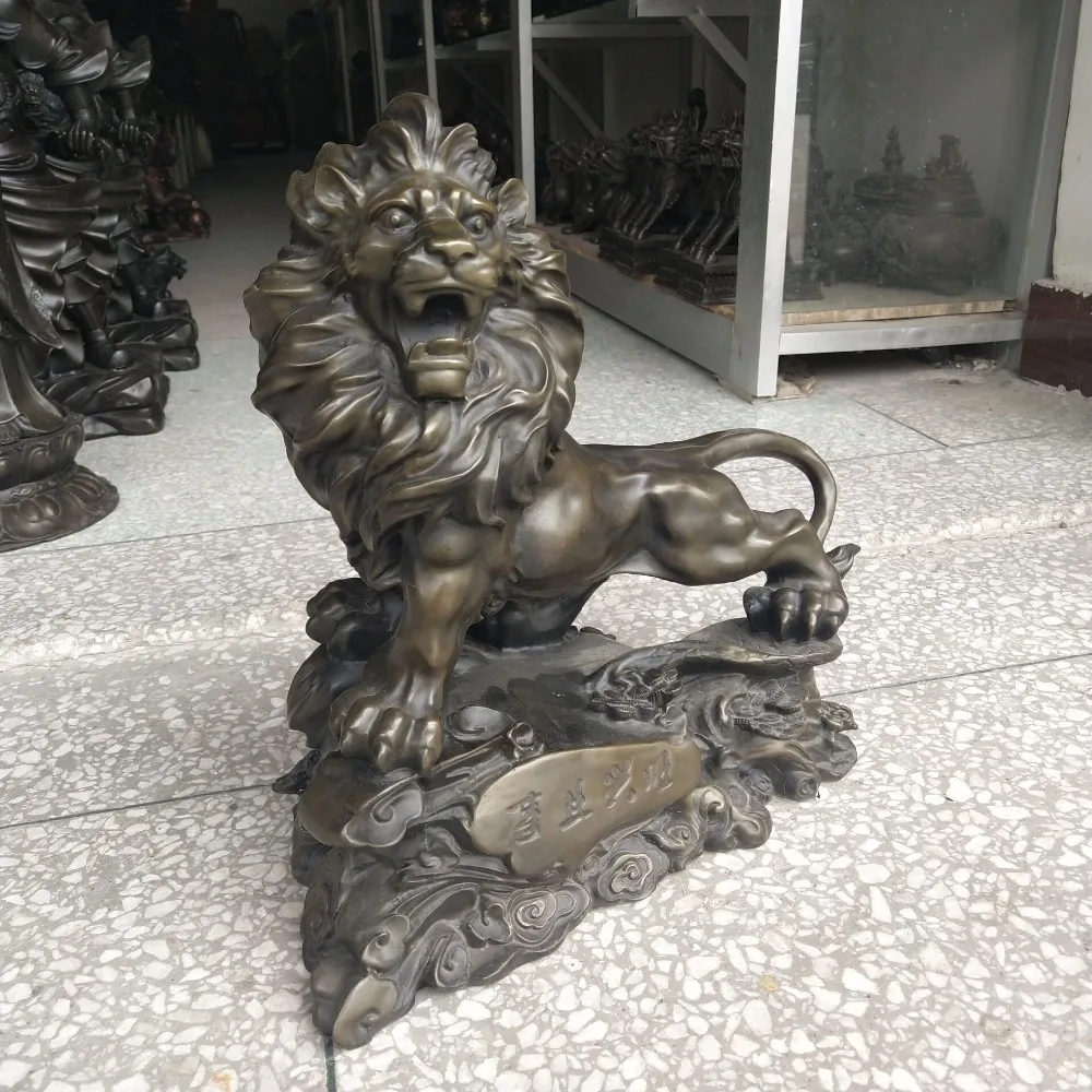 40CM large Huge -HOME OFFICE Porch lobby TOP COOL  efficacious Mascot thriving business bronze Lion KING FENG SHUI ART statue