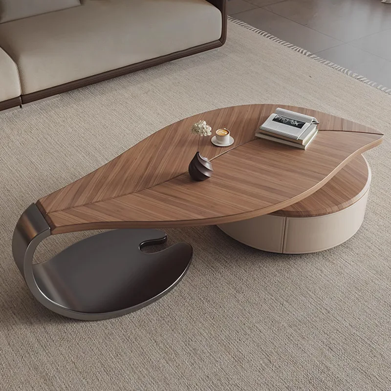 

New light luxury modern solid wood rock slab coffee table TV cabinet combination special-shaped small apartment villa living