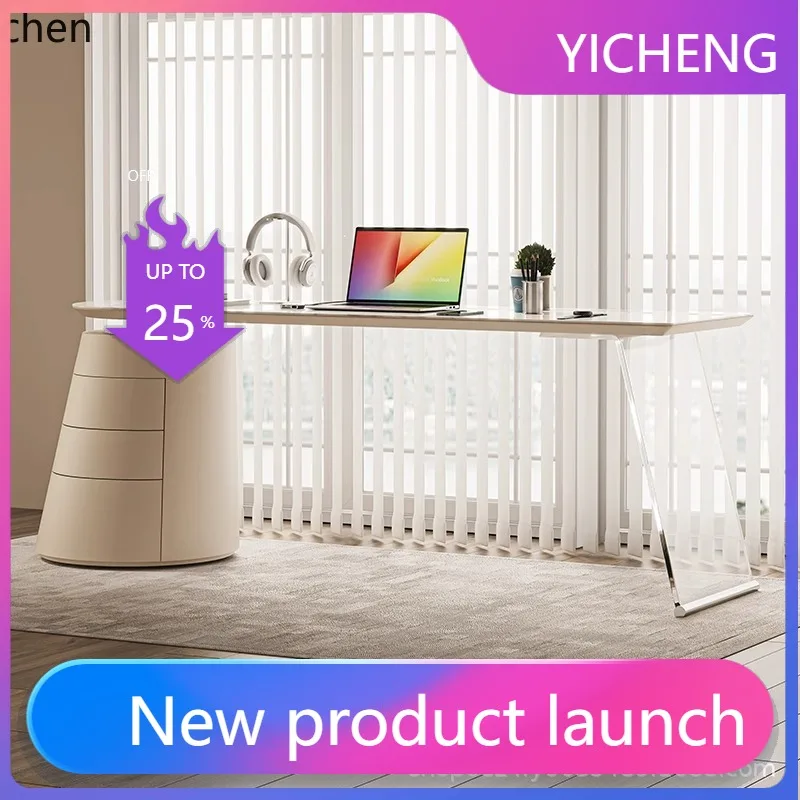 

LYY Rock Board Desk Minimalist Office Writing Desk Cream Style Acrylic Storage Cabinet