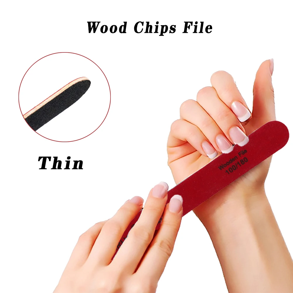 5Pcs/Lot 7Inch Wooden Nails Art File For Manicure Double-sided 100/180 Grit Sandpaper Nail Files Buffer Remove Nails Gel Polish