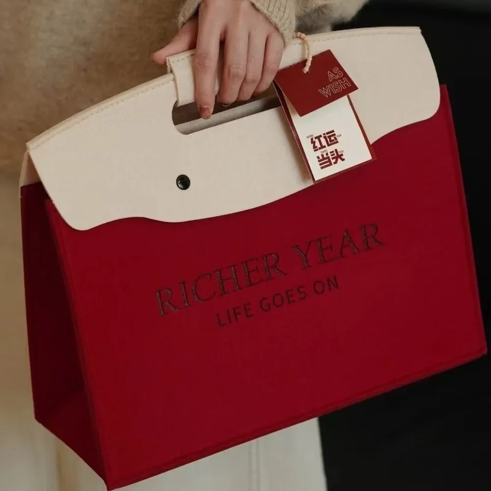 

Blessing Large Capacity Felt Handbag Simple Portable Messenger Bag Universal Document Bag Spring Festival