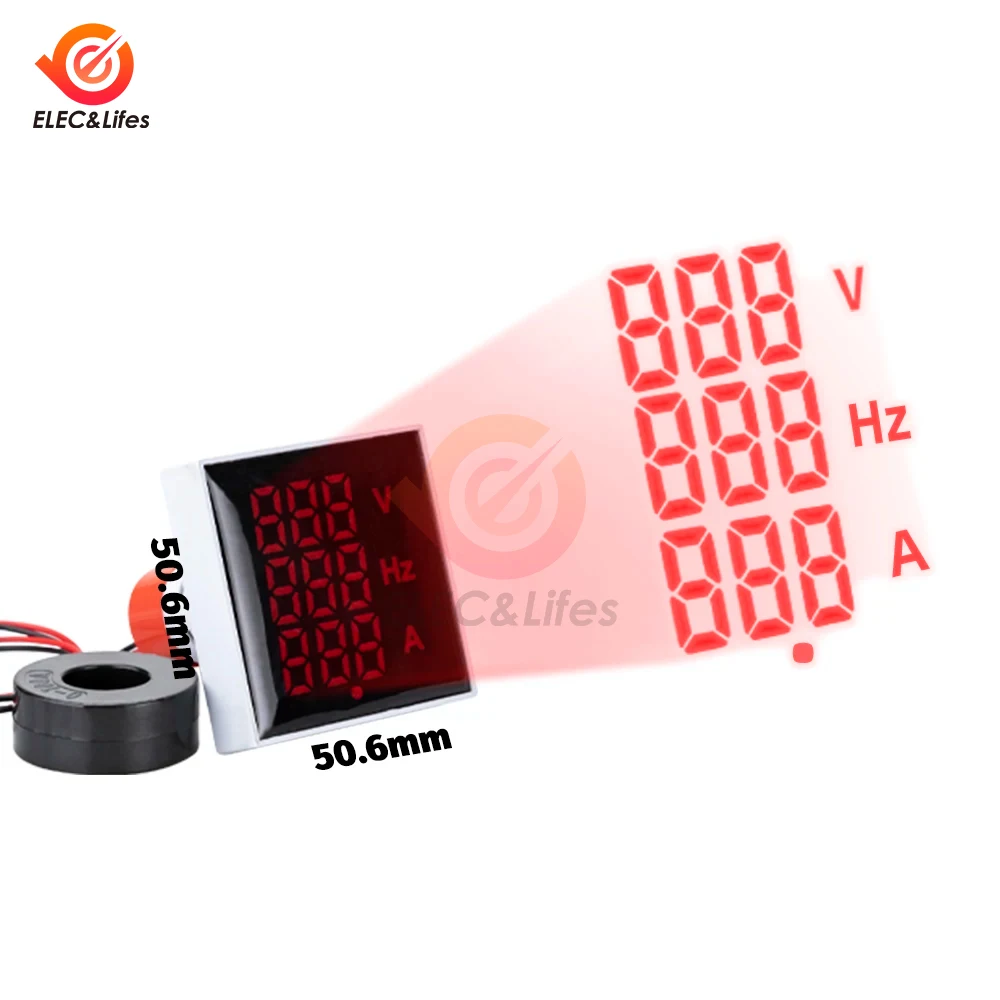 3 in 1 Large Panel Digital Voltmeter Ammeter 60-500V 0-100A 20-75Hz Hz AC Current Frequency Meter Indicator Digital Voltage Amp