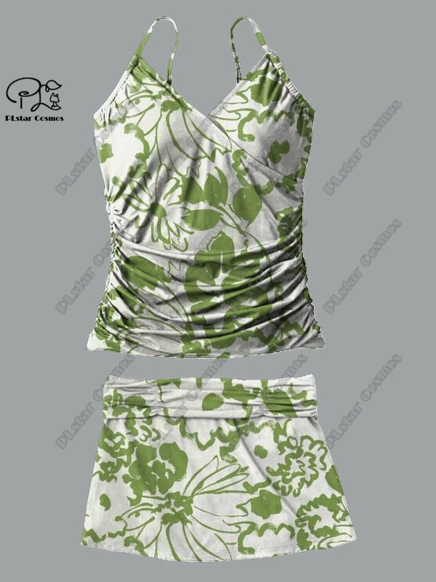 Women's V-neck summer small fresh floral print suspender skirt two-piece swimsuit suit holiday travel new swimsuit  Q-20