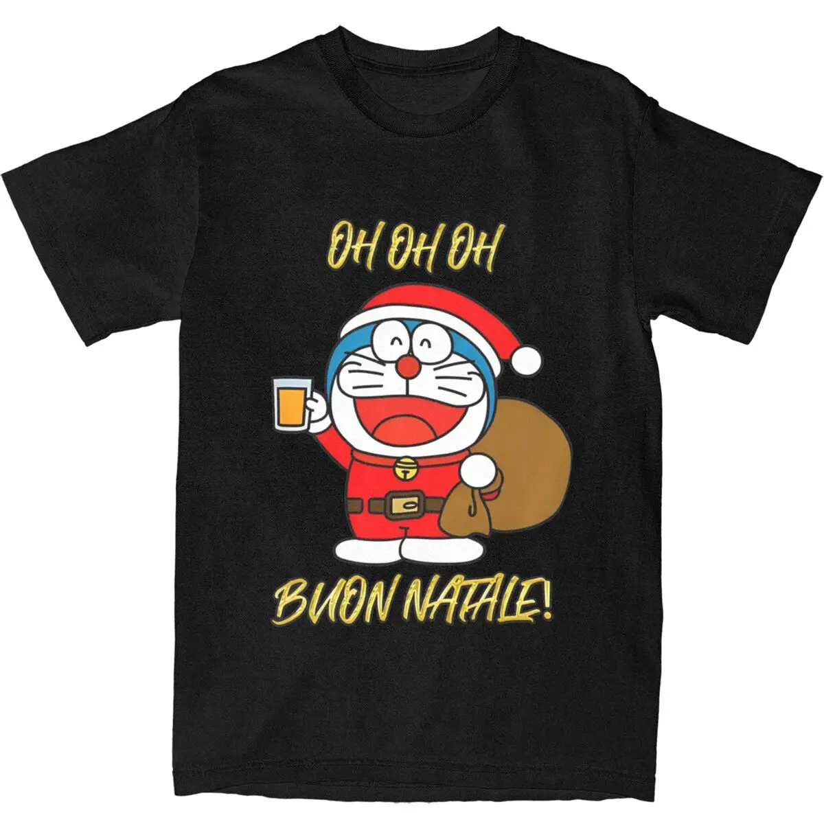 Merry Christmas D-Doraemon Cat 100% Cotton T Shirts Popular Tshirt for Men Summer Aesthetic Casual Short Sleeve Tees