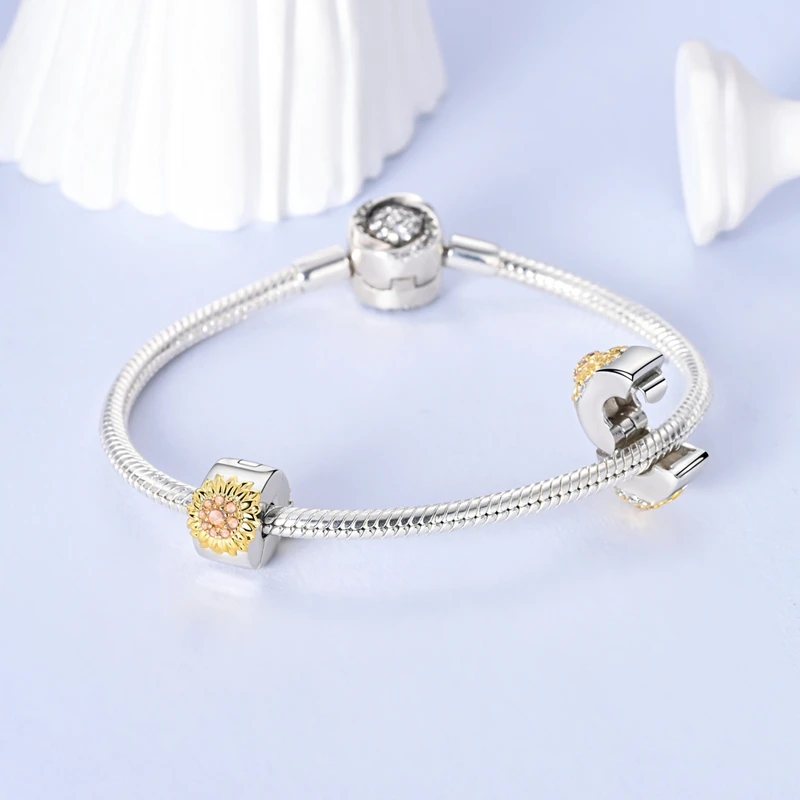 925 Sterling Silver Golden Envelope Whistle Sun Beads  Pendants Charms Fit Original Bracelets Fashion Jewelry Gift