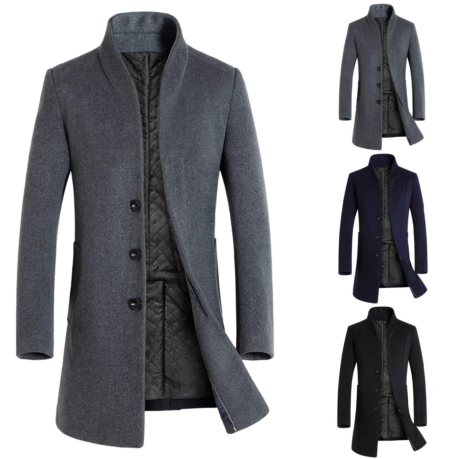 Chaqueta de invierno para hombre, abrigo largo con cuello levantado, gabardina de un solo pecho, cárdigan informal