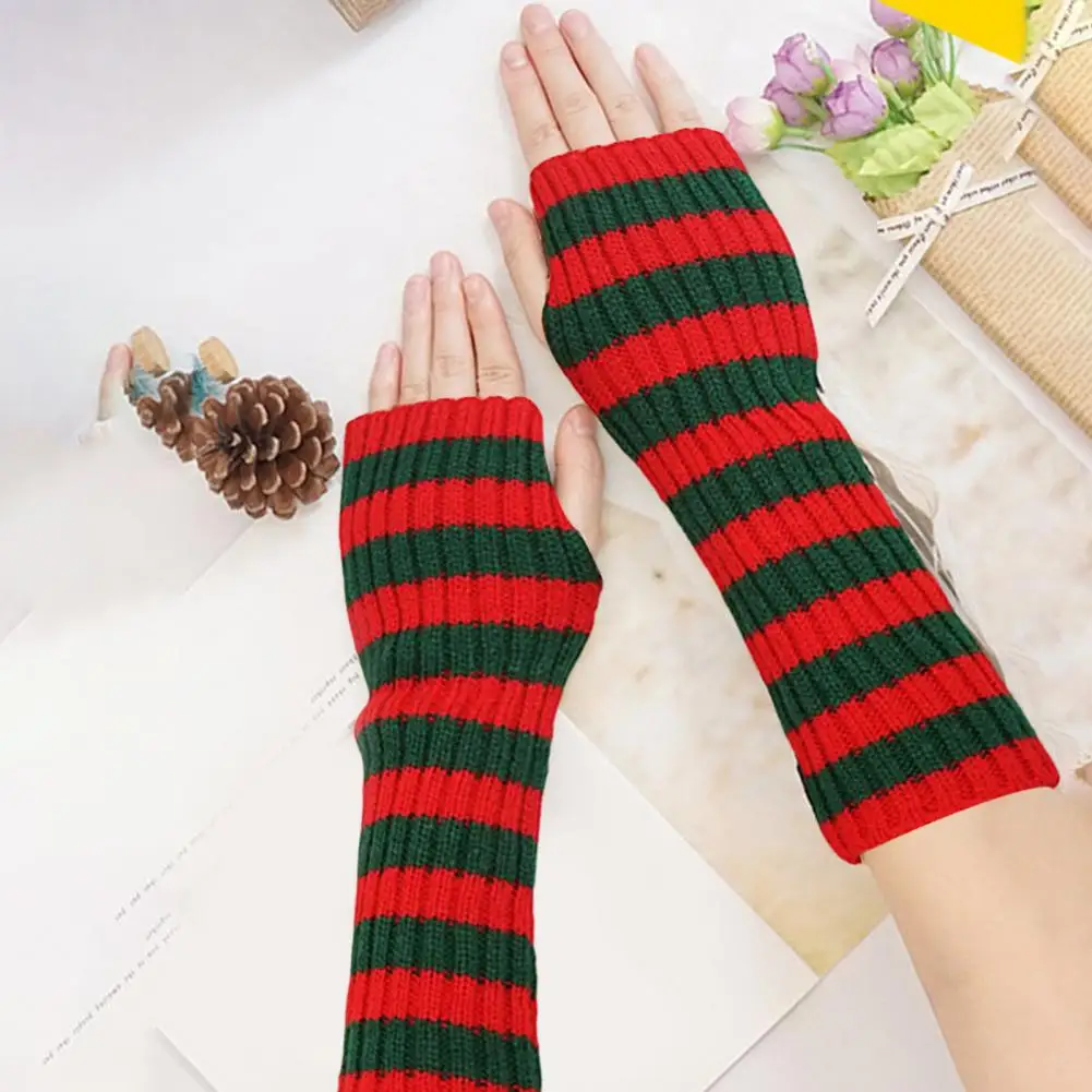 Long Glove Arm Cover Classic Pink Black White Striped Fingerless Elbow Gloves Warmer Knitted Wristband Elasticity Non-slip New