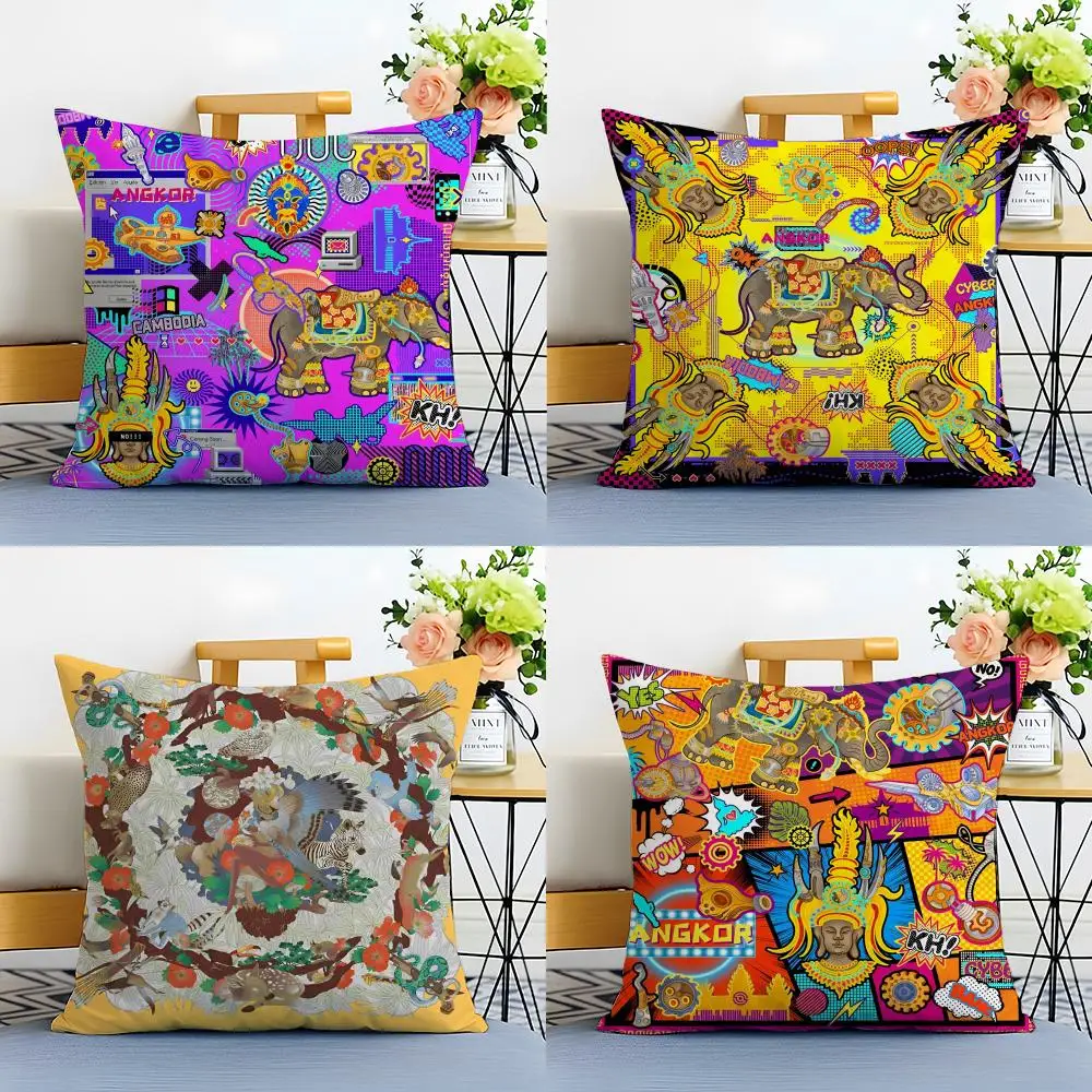 Oriental Classical Buddha Statue Print Cushion Cover Linen Pillowcase Soft  for Sofa Bed Home Room Decor