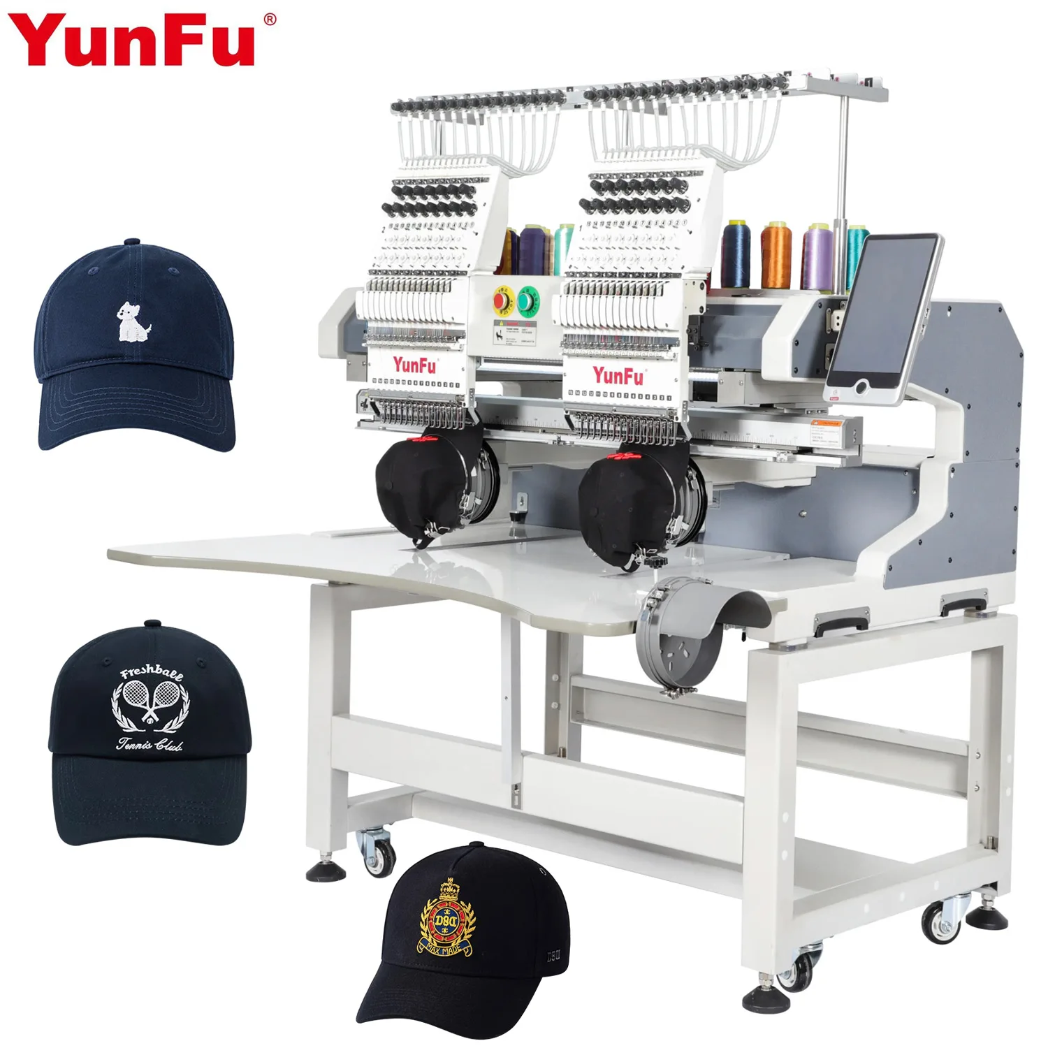 High-Speed 12-Needle Two-Head Hat Embroidery Machine 400*500mm 1200 RPM with Pattern & Image Design Function