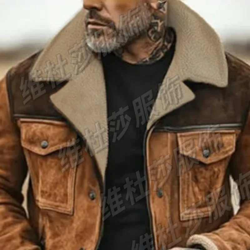 Autumn and Winter Mens Jacket Thickened Long Suede Jacket Contrasting Zipper Jacket for Men