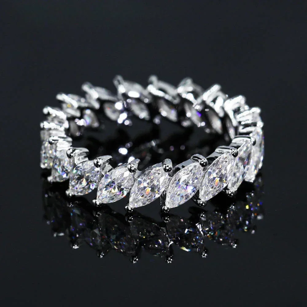 3*6mm Marquise Cut Moissanite Rings for Women Men 925 Sterling Silver Engagement Full Eternity Wedding Band with Certificate