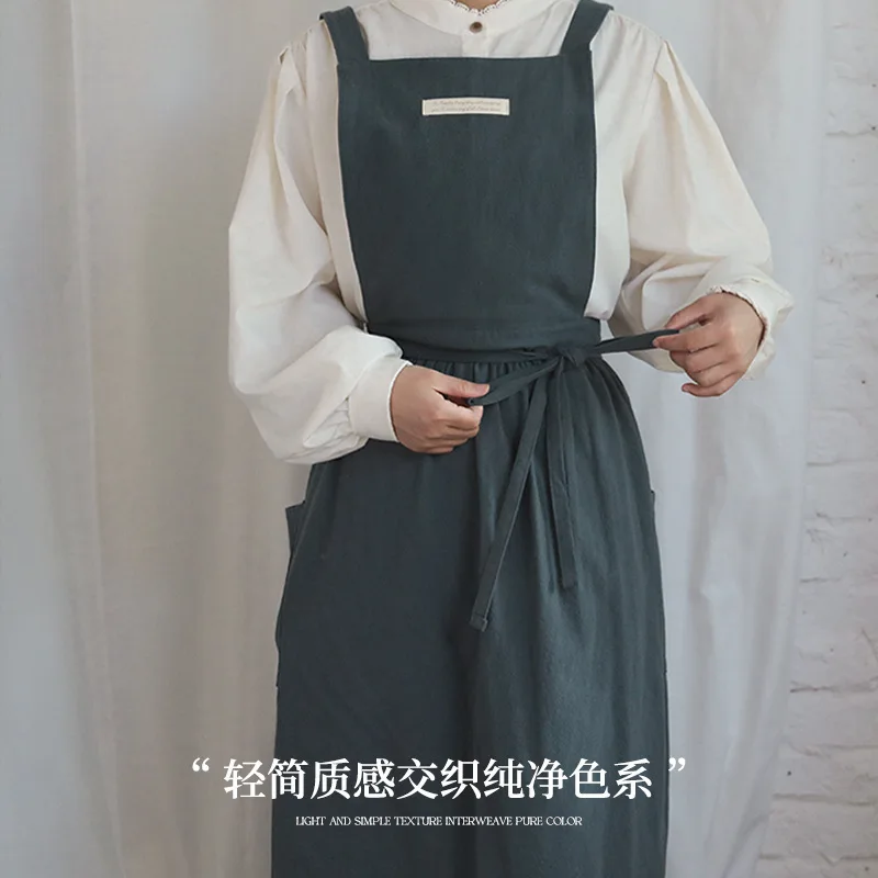 エレガントな北欧風プリーツスカート綿麻エプロン、喫茶店や花屋、作業、掃除、庭、家庭用エプロン、女性用H2