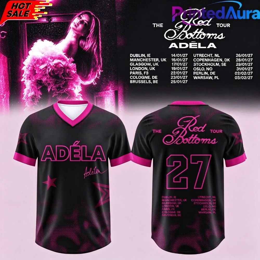 Adéla The Red Bottoms Tour UK & Europe 2027 Men Football Jersey Pop Concert Short Sleeve Sports Jersey Casual Tops Tees