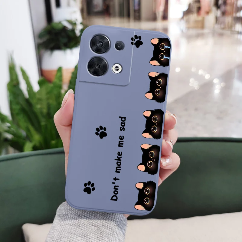 Crying Cat Phone Case For OPPO Reno 12 11 12F 11F 10 8 8T 8Z 7 7Z 6 5 Pro 4G 5G Pro Plus Liquid Silicone Cover