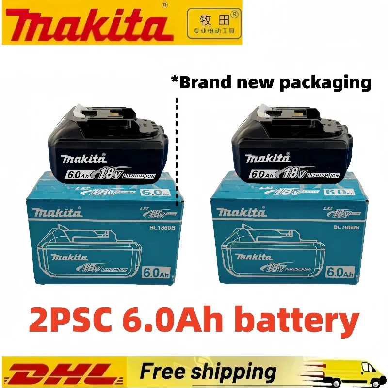 100% Original Makita Akku, 6,0Ah Wiederaufladbarer Akku 18V, Ersatz für Makita BL1830B L1840B L1850B L1860B, Elektrowerkzeug-Akku