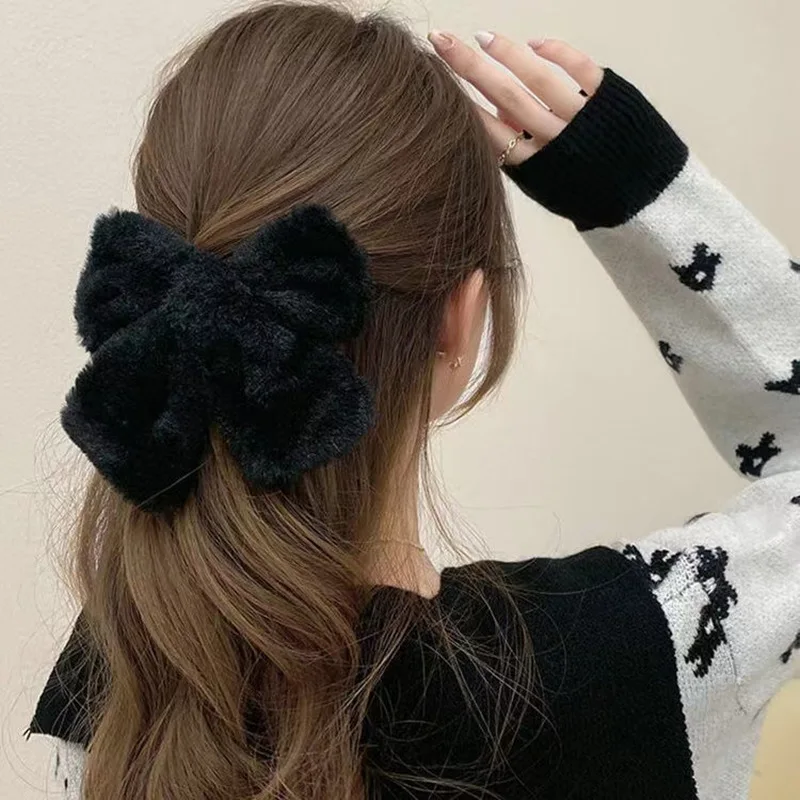 AISHG Winter Cute Plush Bowknot Hairpin Women Korean Simple Solid Color Bow Hair Clips Large Barrette for Girls Hair Accessories