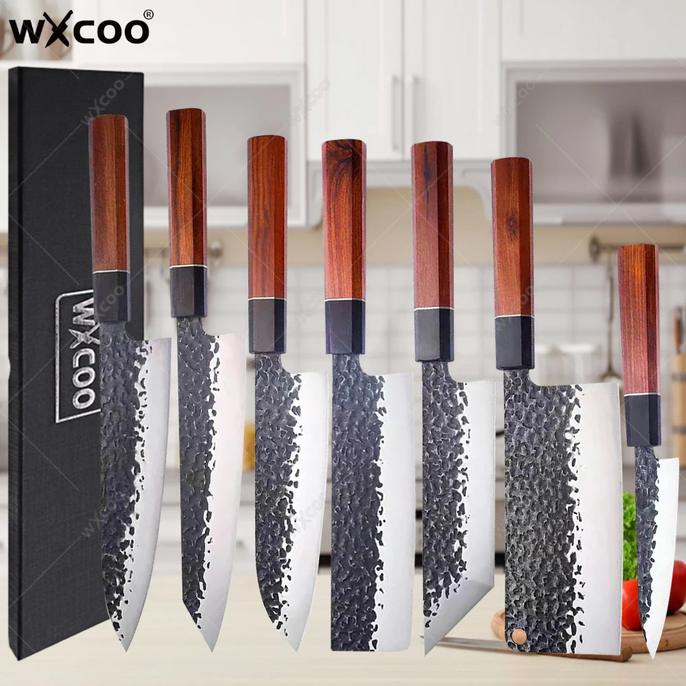 

Hand Forged Professional Kitchen Knife Solid Wood Meat Cleaver Japanese Santoku Knives Professional Chef Knife with Gift Box