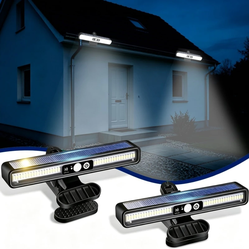 Clip On Solar Motion Lights Outdoor Waterproof Solar Fence Lights Outdoor with 3 Lighting Modes 6 LED Portable Security Light