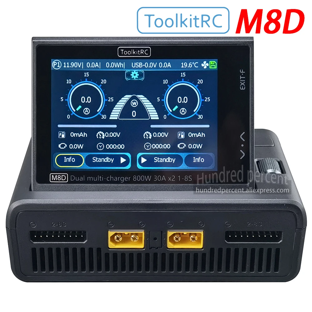 

ToolkitRC M8D Battery Charger, Lithium Battery 1S 2S 3S 4S 6S 8S 2-Channel, DC 1600W, Intelligent Voice Touch Screen, Discharge