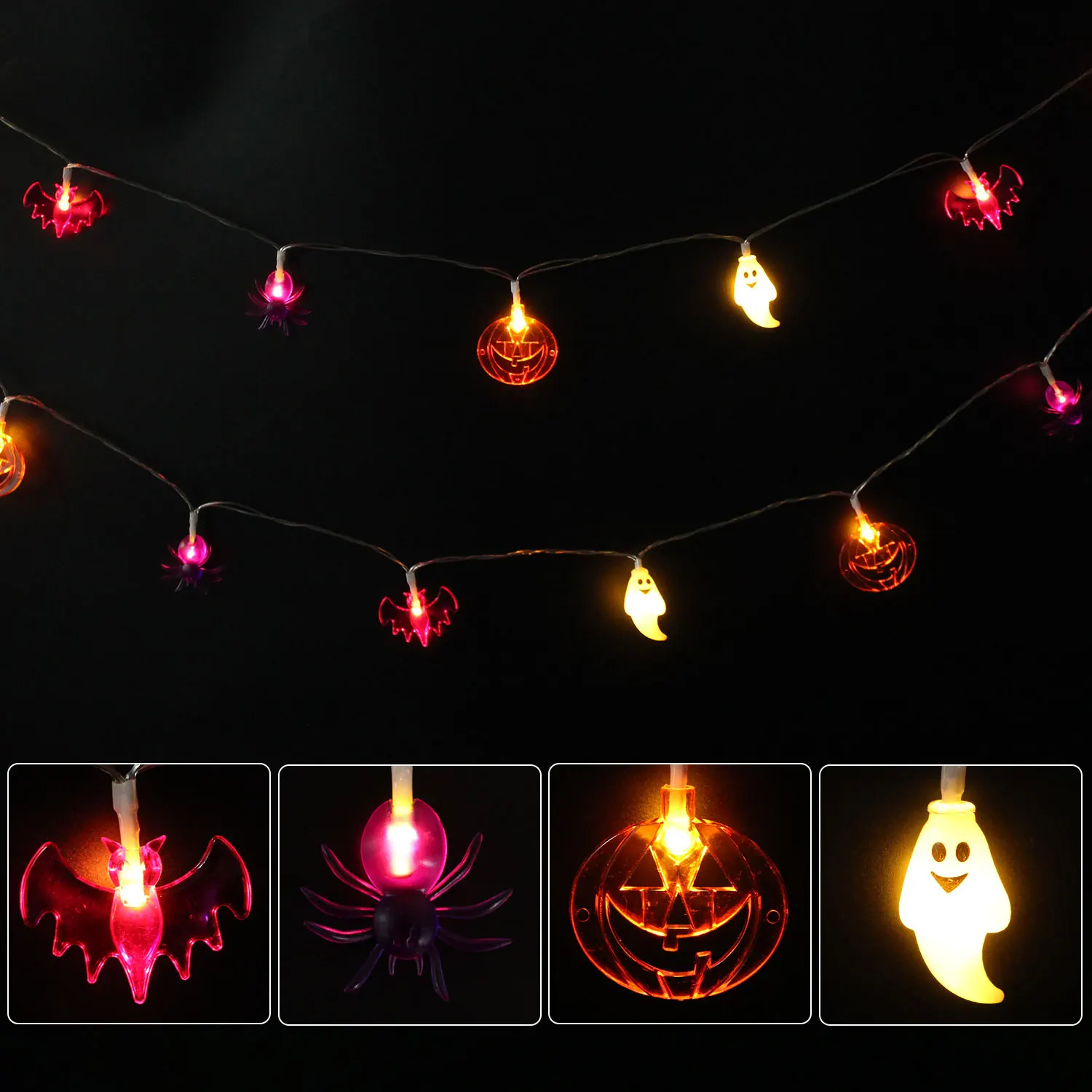 4.5M LED Halloween Spider Pumpkin Bat String Lights Battery Powered Ghost Light for Home Yard Bedroom Tree Holiday Party Decor