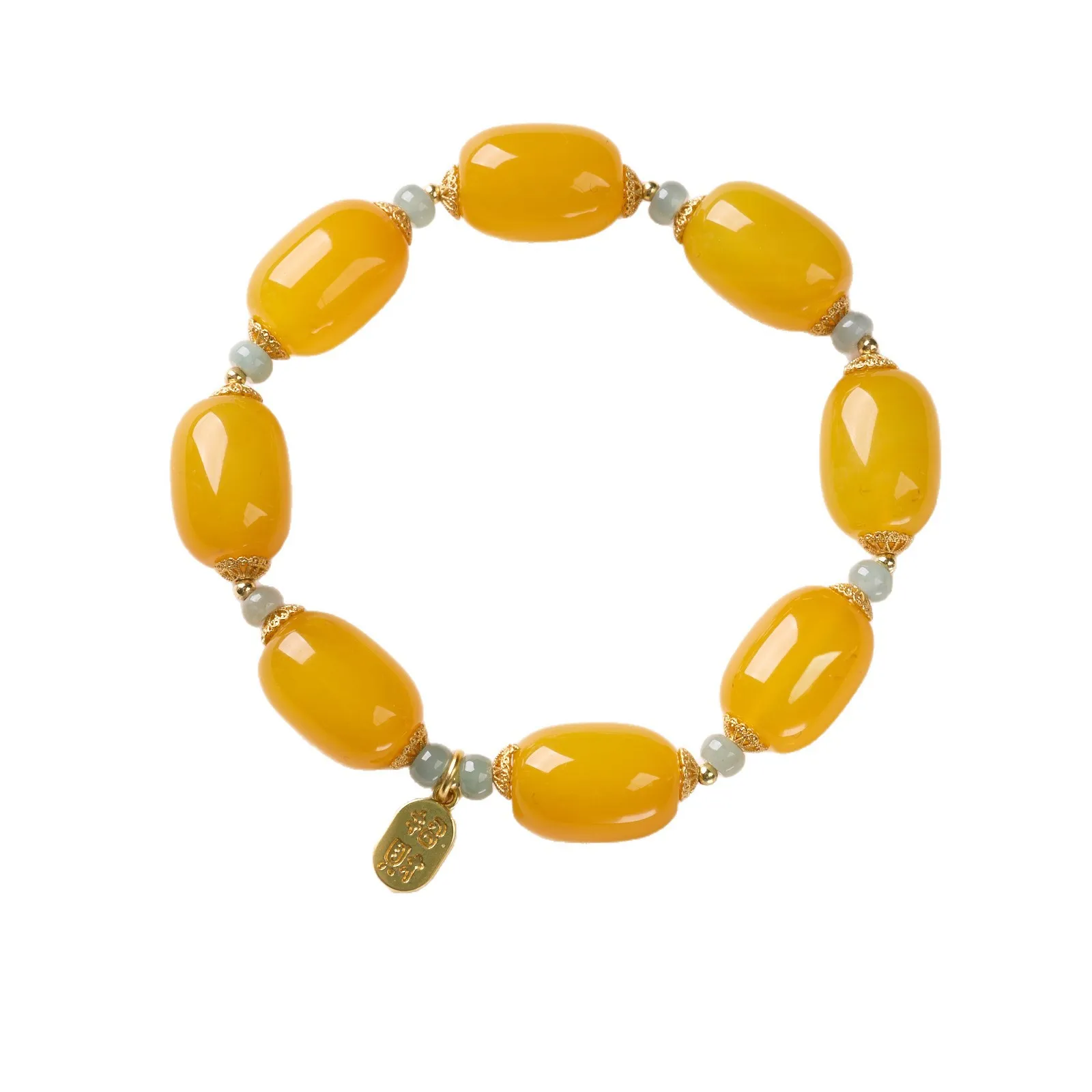 Yellow Agate Blue Water Jade Beaded Bracelet  New Chinese Luck & Blessing Jewelry, Collectible Gift