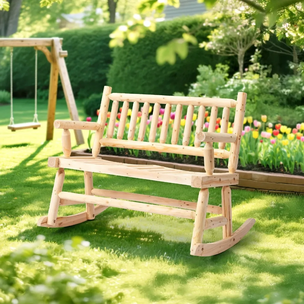 

Деревянное кресло-качалка диаметром 33,5 дюйма, бревно в стиле кантри, созданное на 2 человека для внутреннего/наружного использования