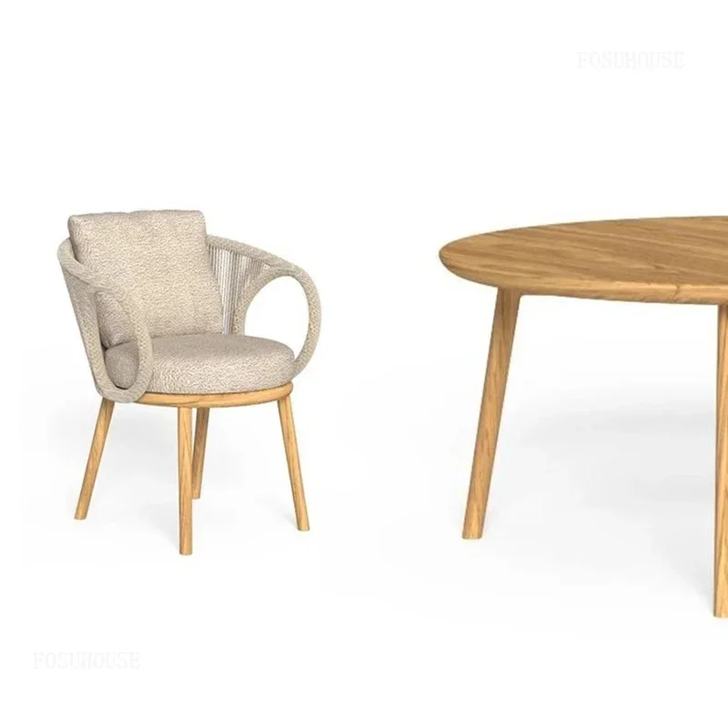 Teak Backrest Outdoor Chair, Nordic Rattan Sun-Proof Design, Light Luxury High-End Furniture for Patio and Terrace