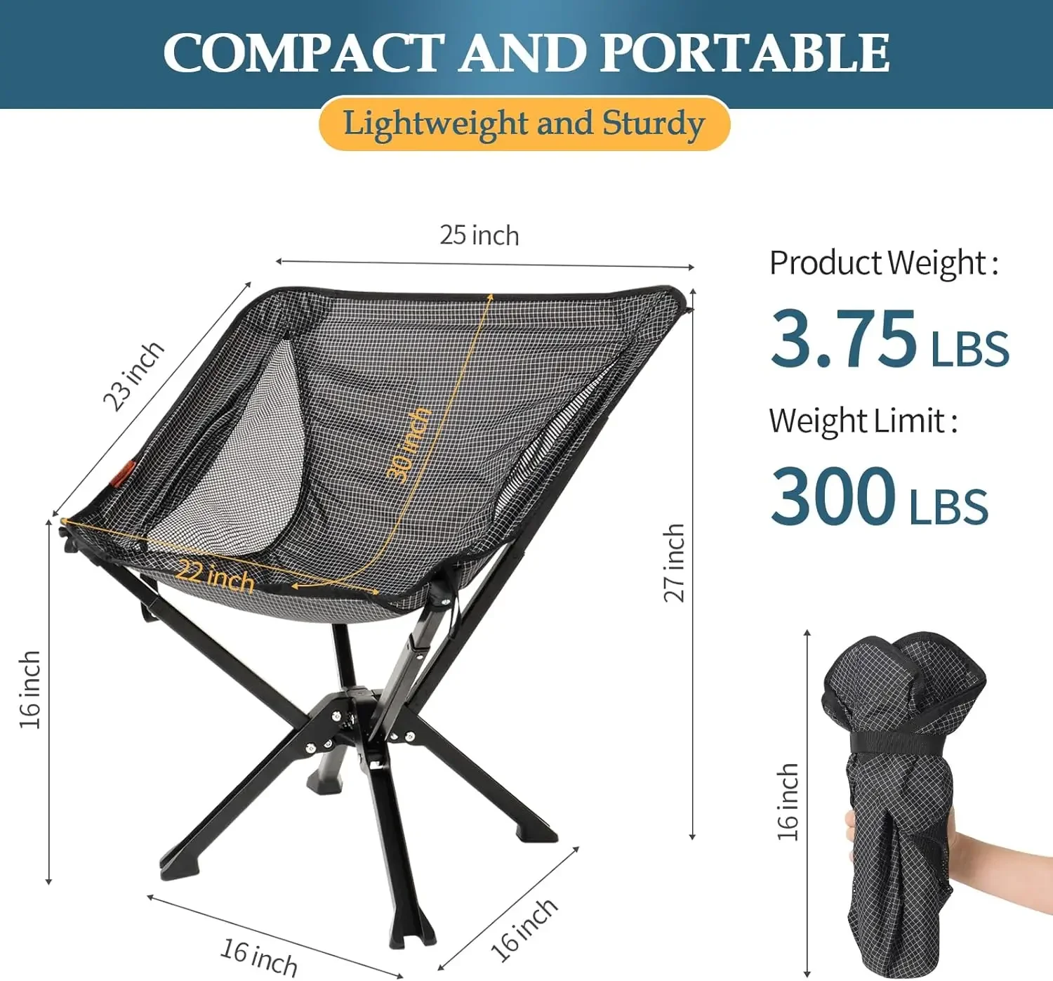 Chair with Carry Bag - Durable and Ultra-Light Folding Chair for Camping - Supports 300 Lbs - Perfect for Outdoor Adventures