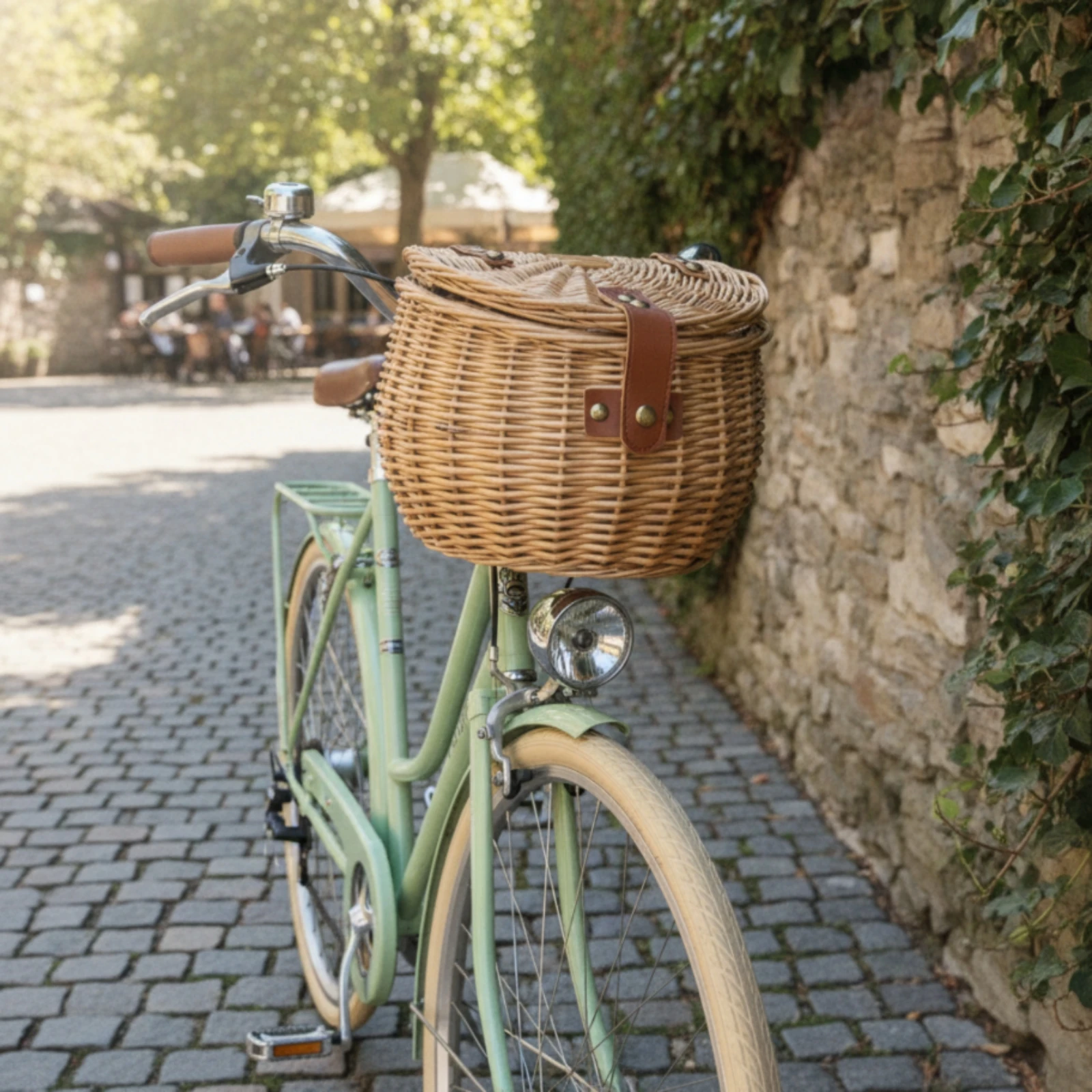 Wicker Cycle Basket with Lid Front Woven Bike Basket with Lining Natural Stylish for Commuters, Market Trips, Daily Rides