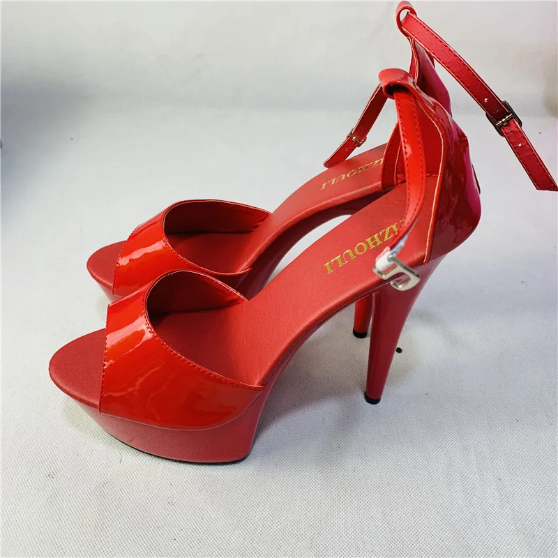 Cinturino alla caviglia rosso classico 15CM piattaforma sexy pole dance/performance/modello/scarpe eleganti, scarpe da ballo per banchetti