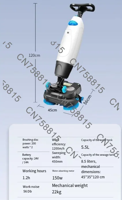 Mop Household Industry Sweeper Cleaner，Cordless Automatic Floor Scrubber Battery Powerful Wet and Dry Cleaning Cleaner
