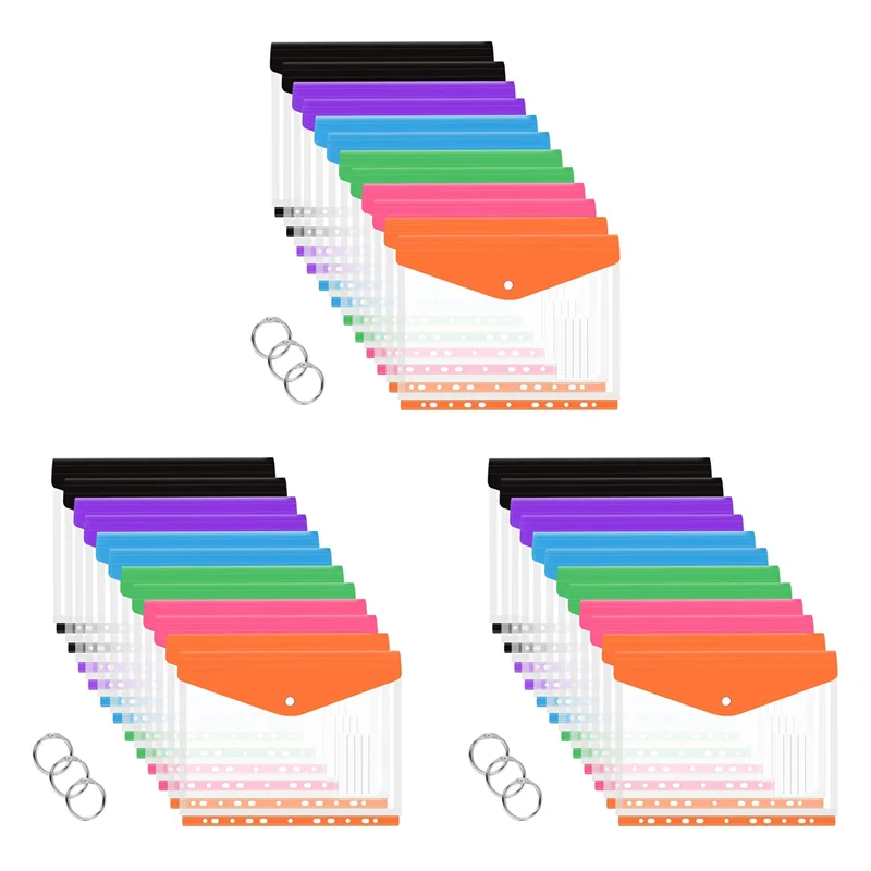 36 قطعة من مظاريف الجيب القابلة للتوسيع مقاس A4، مظاريف بلاستيكية شفافة لمجلد الموثق الدائري، زر المفاجئة
