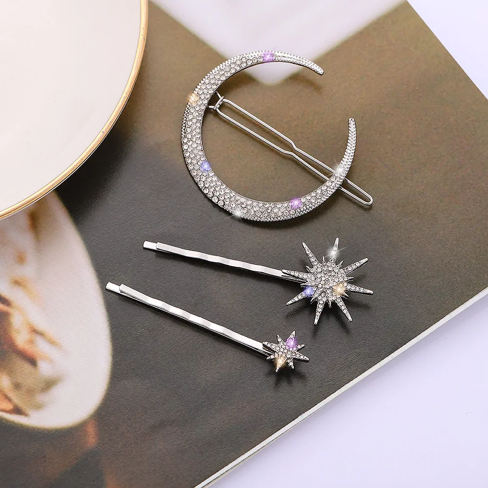 Vintage Geometric Diamond Set Too Ali Moon Snowflake Star Hairpin Set