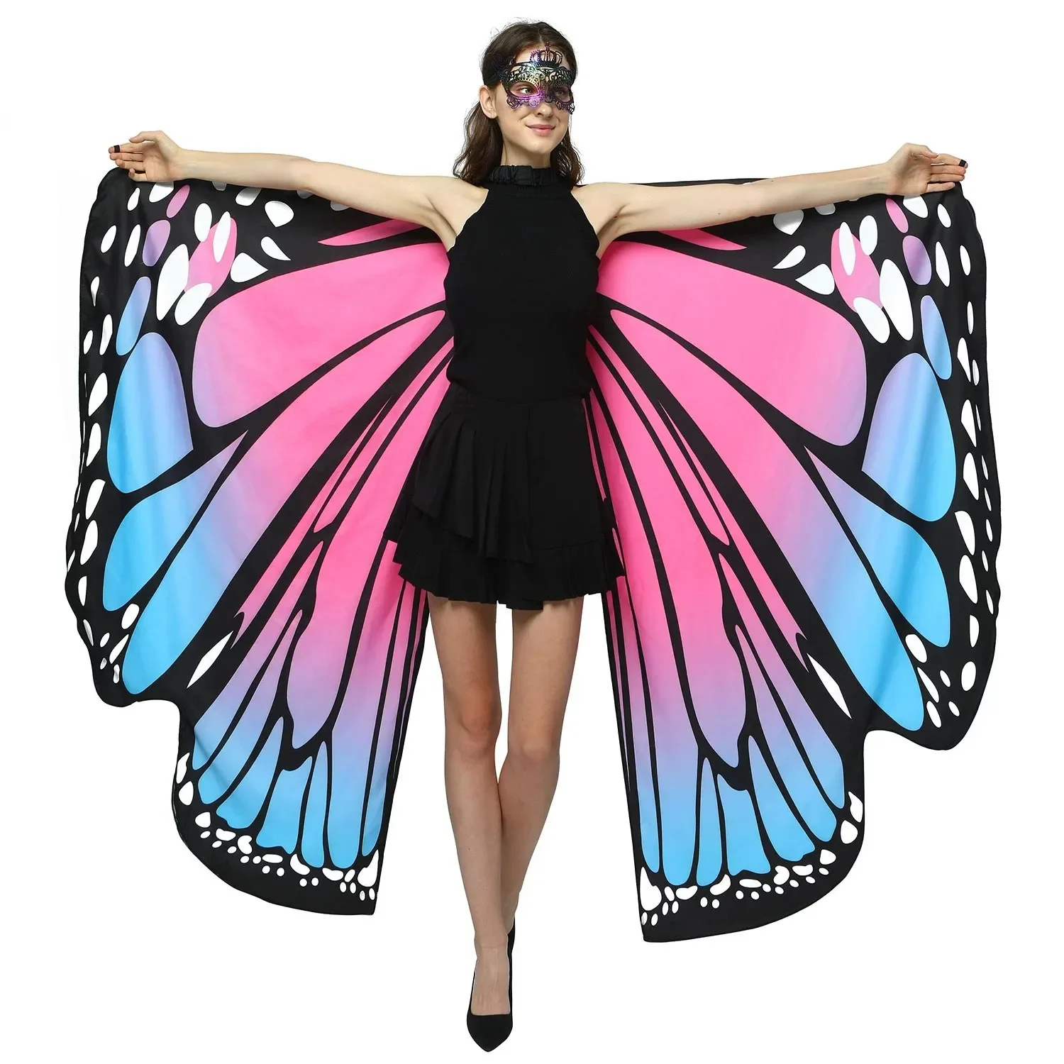 Ailes de papillon de danse imprimées double face pour femmes, costume d'Halloween, elfe nickel é