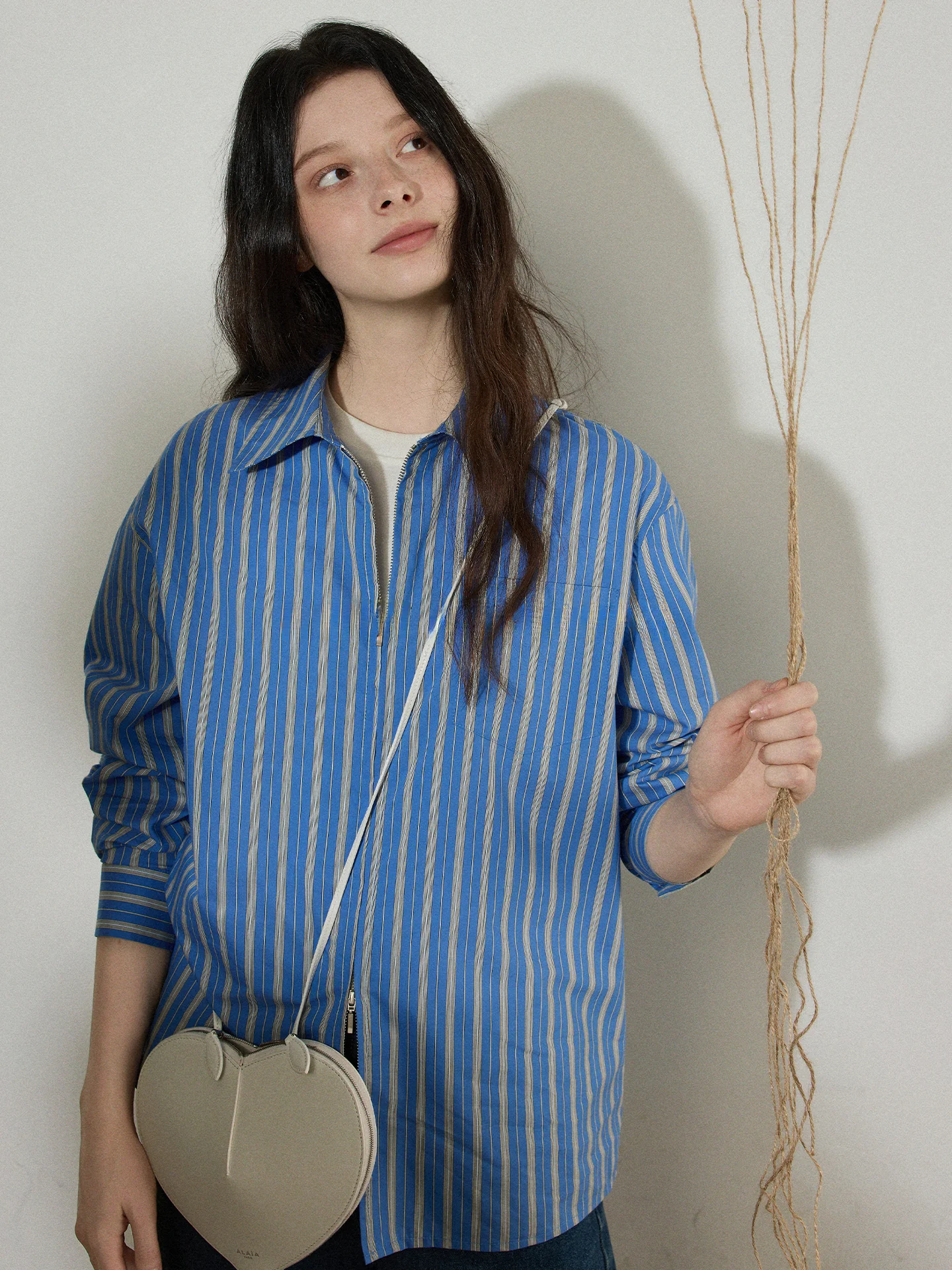 

Женская повседневная рубашка Lofi Choose с двойной молнией, длинным рукавом, в полоску, свободного кроя, из смесового хлопка, новинка весны, модный топ для города