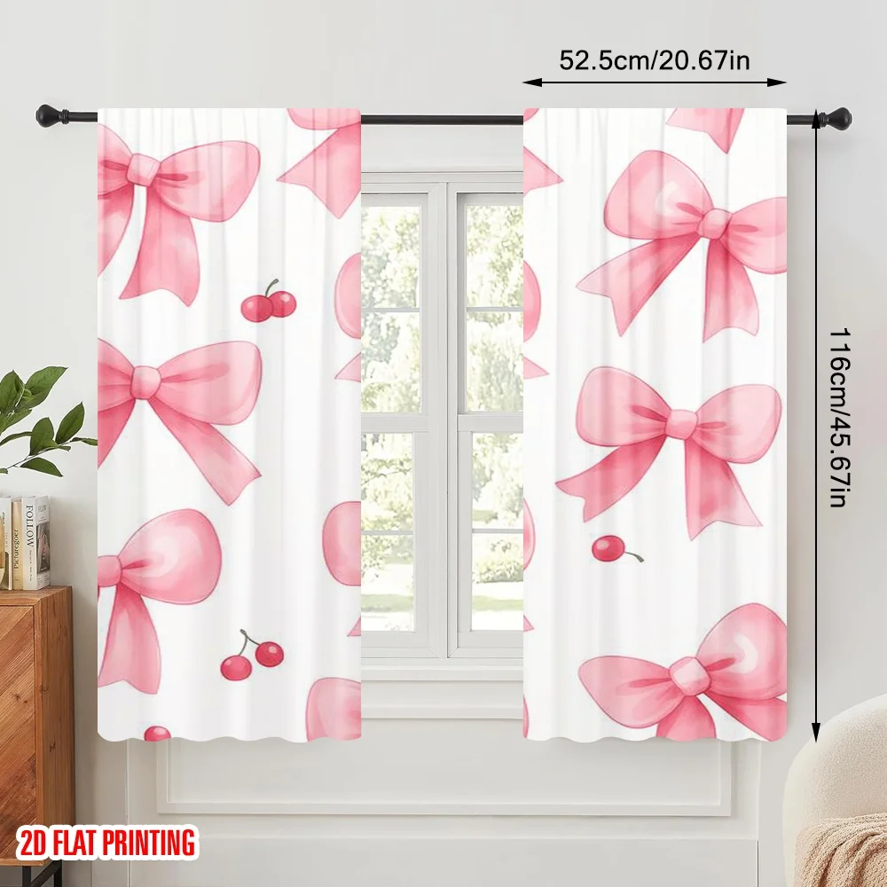 2pcs,2D plane printing Popular Curtains Cherry Bow Bliss Durable Polyester (without rod) Decorations Inside Use for Bedroom,