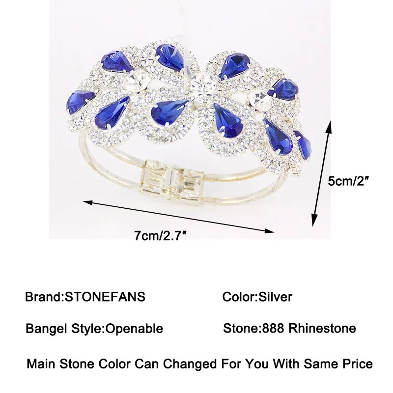 Stonefans Luxury Rhinestomne Drop Bangle Bracelet for Women Exquisite Wedding Cuff Bracelet Bagle Bridal Hand Jewelry