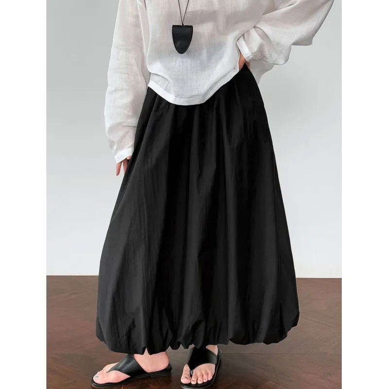 

Johnature Korean Bud Women Skirt 2025 Simple Summer New High-waisted Casual Elastic Versatile Loose A-line Skirts