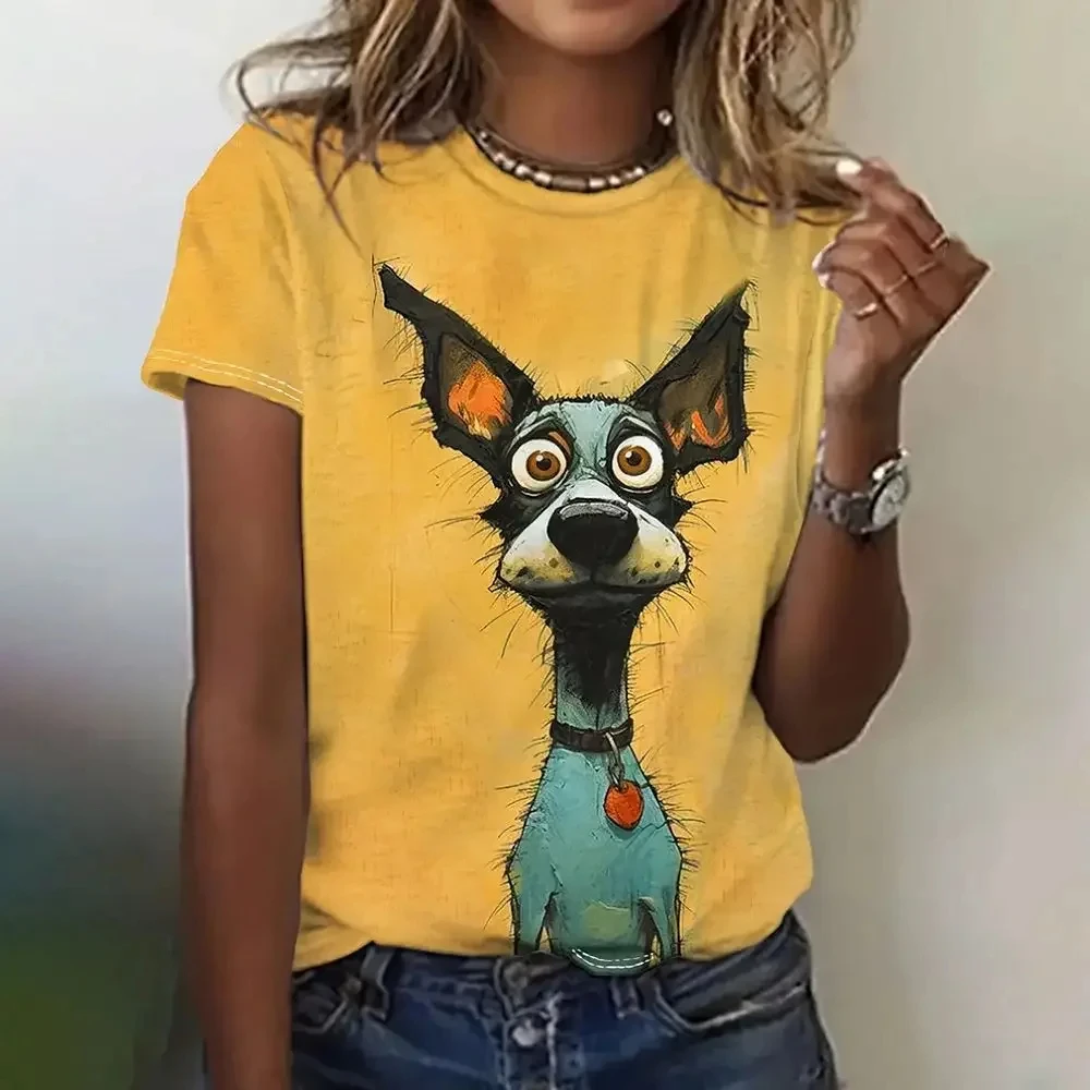 

3D Animal Dog Print Women's T-shirts Casual Loose Round neck Short sleeves Tees Summer New Pullover Y2k Tops Harajuku Streetwear