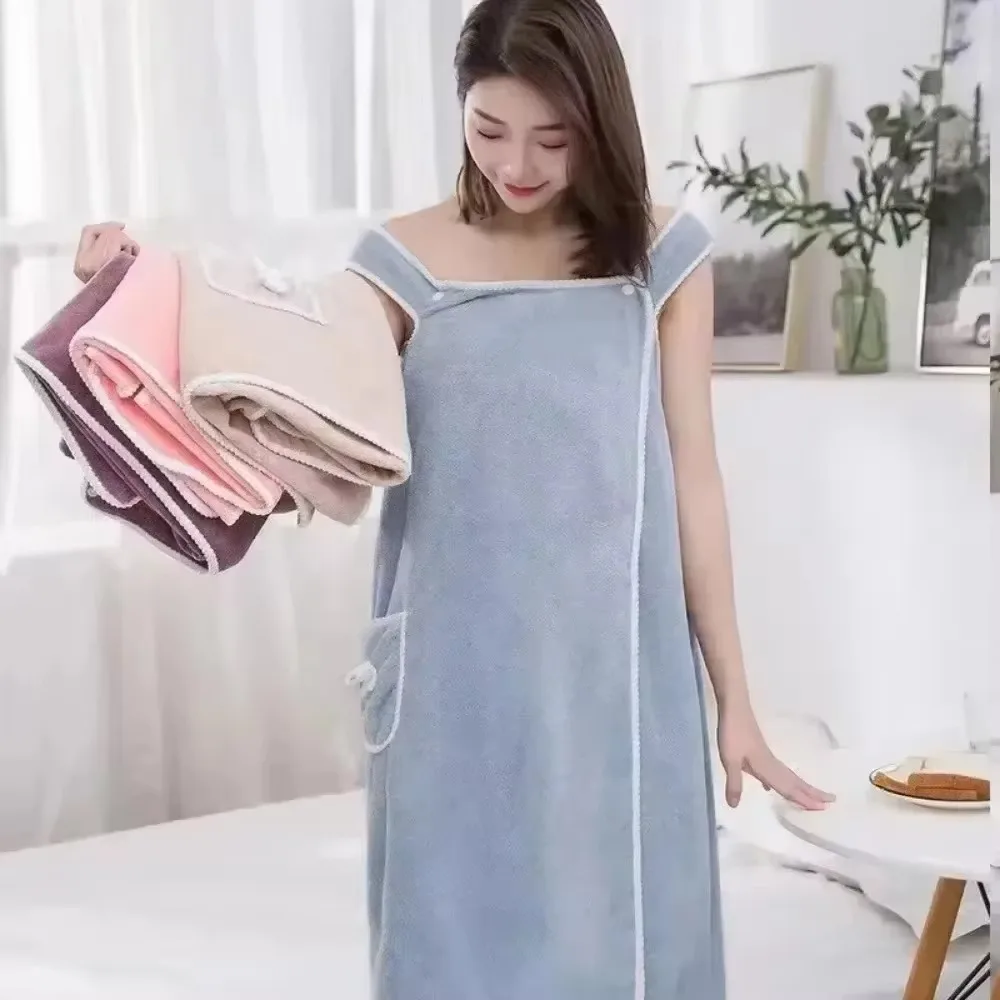 Wearable Style Bath Towels Soft  Absorbent Towel Dress Thickened Water Absorbing Bathrobe Wearable Camisole Coral Fleece Towel image 2