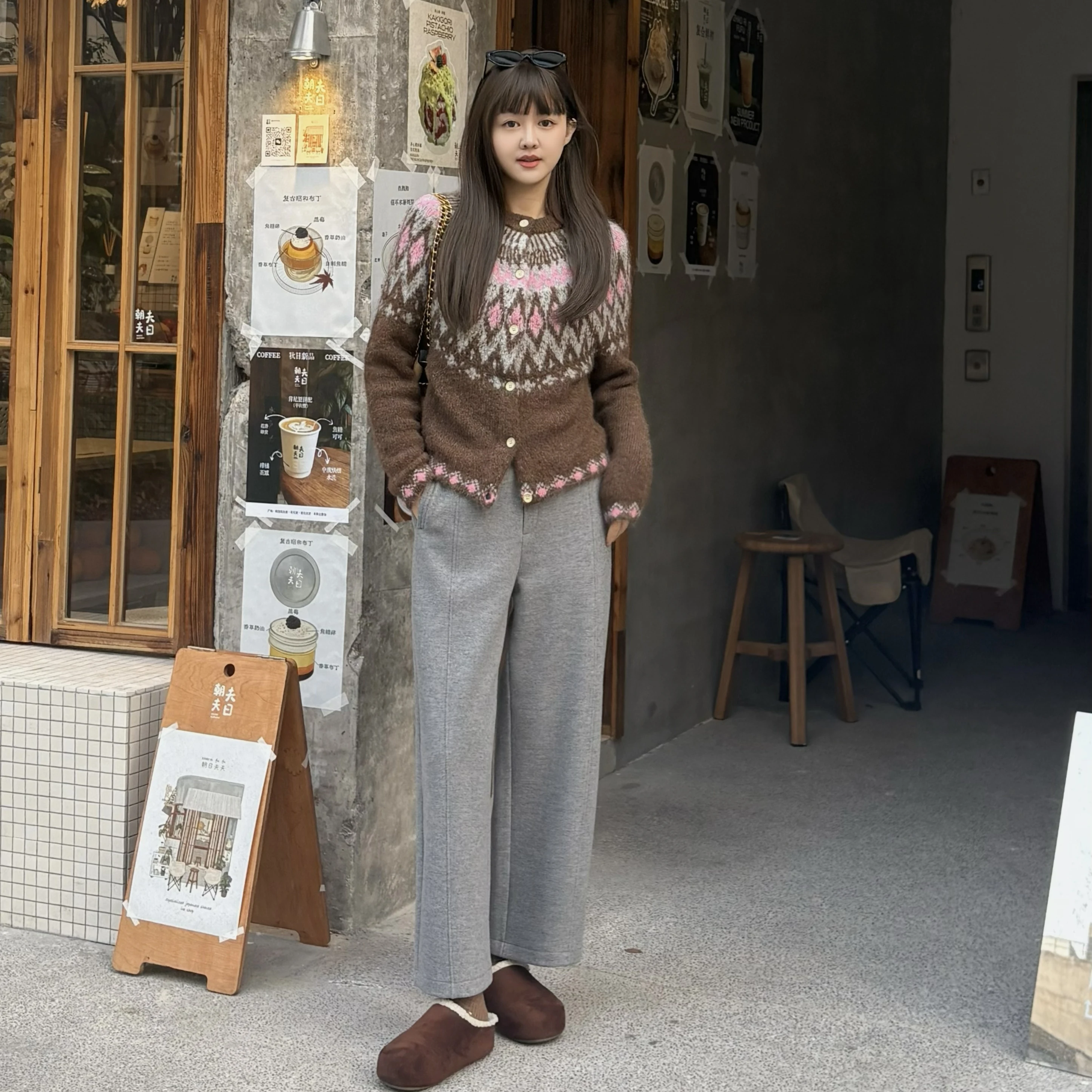 

High Waist Elastic Woolen Women's Casual Pants Autumn Winter Warm Loose Fit Straight Leg Pants Korean Sle Faion