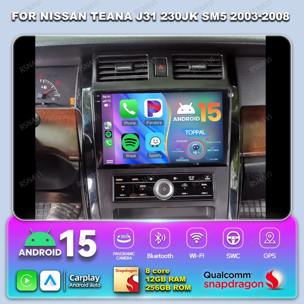 

Автомобильный радиоприемник Android 15 для Nissan Teana J31 230JK SM5 2003-2008 4G LTE 5G WIFI авторадио QLED Viedo Player BT стерео Qualcomm DSP