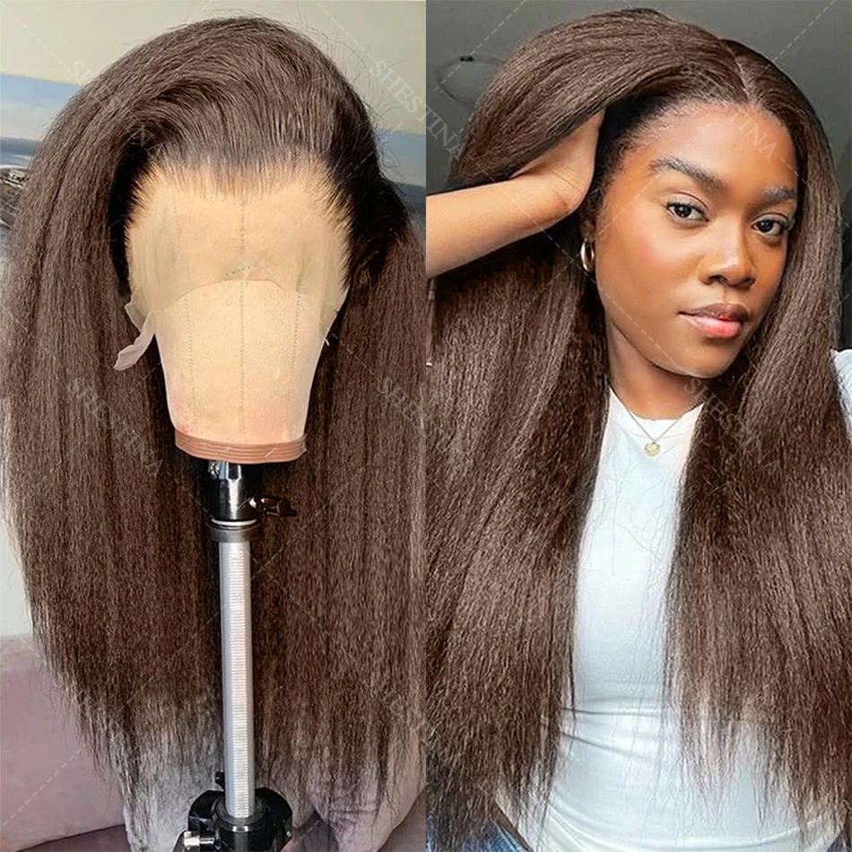 الشوكولاته براون غريب مستقيم الدانتيل الجبهة الباروكات 13x6 Hd شفافة الدانتيل الباروكة الأمامية قبل قطعها البني الملونة خصلات الشعر المستعار الإنسان #1