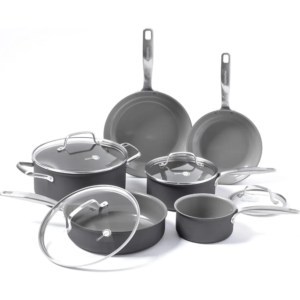 

Ceramic Nonstick 10 Piece Cookware Pots And Pans Set, Frying Pan Skillets, Saucepans, Saute Pan,