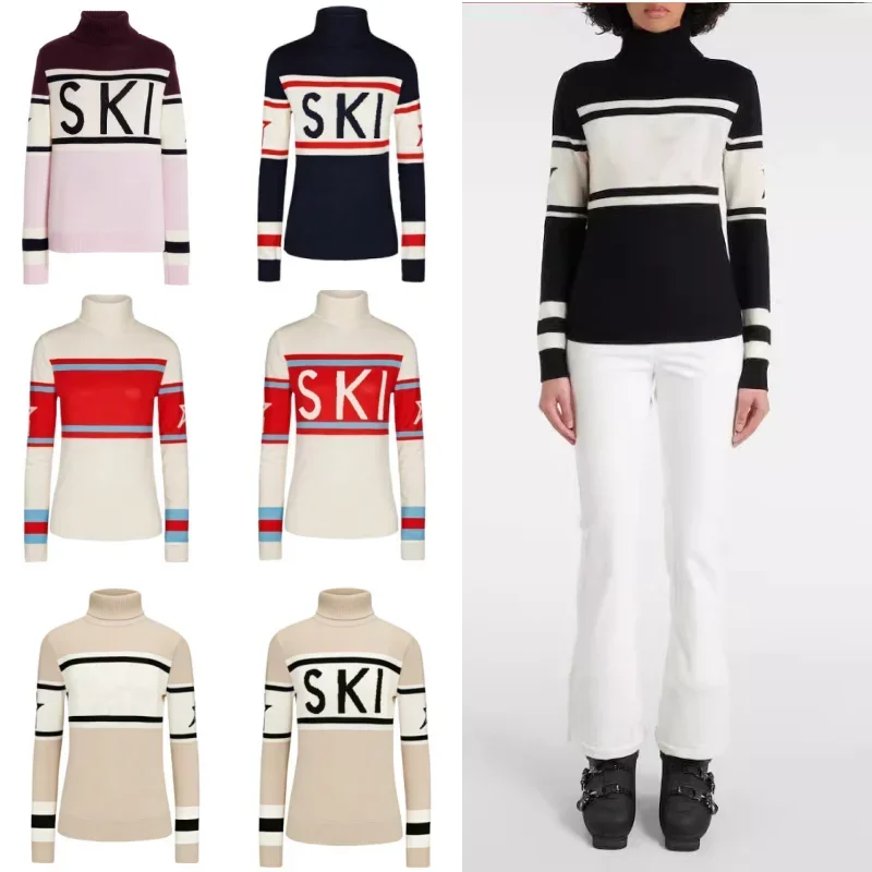 

Autumn/Winter New Knitted Sweater Jacquard Letter Stripe Turtleneck Top Slim Versatile Soft Warm Couple Model Women's Sweater