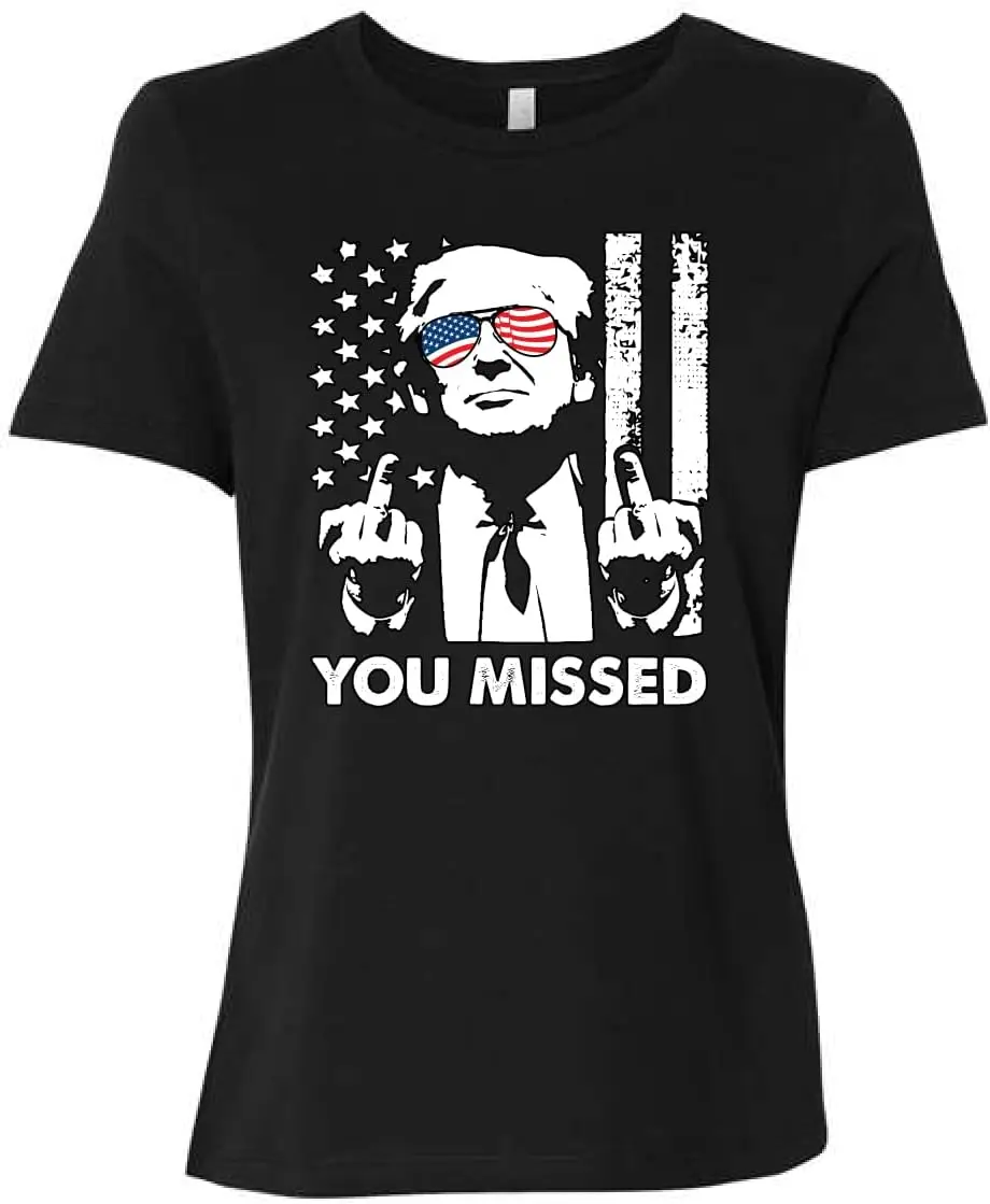 You Missed Trump Assassination Attempt 2024 Funny USA Middle Finger Election Trump Womens Premium T-Shirt